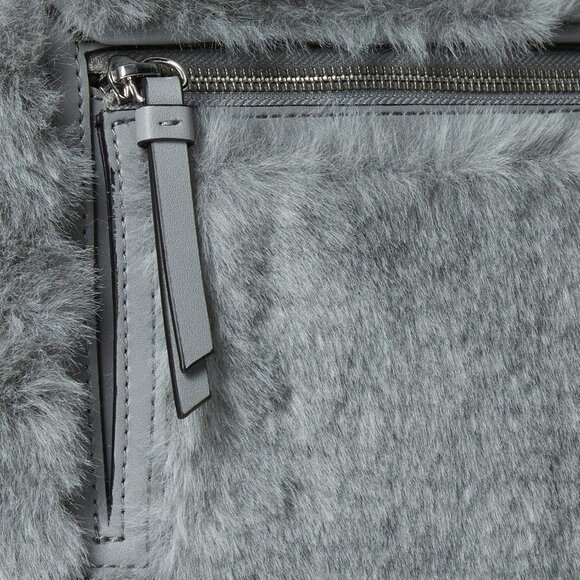 Leilani Micro Pebble Top Handle Crossbody Purse Womens Faux Fur Gray Compact - Picture 5 of 9